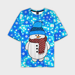 Футболка оверсайз мужская Снеговик в шапке, цвет: 3D-принт
