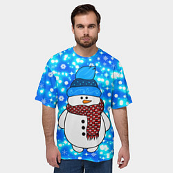 Футболка оверсайз мужская Снеговик в шапке, цвет: 3D-принт — фото 2