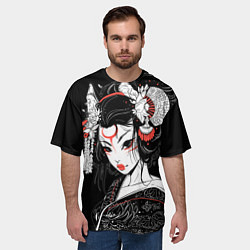 Футболка оверсайз мужская Гейша кошка, цвет: 3D-принт — фото 2