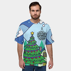 Футболка оверсайз мужская Новогодний украшенный город, цвет: 3D-принт — фото 2