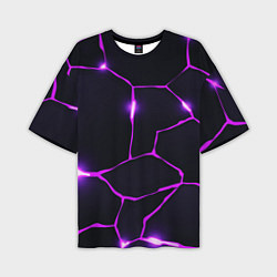 Мужская футболка оверсайз Фиолетовые неоновые трещины