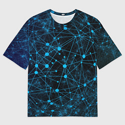 Футболка оверсайз мужская Нейроны - всемирная паутина на черном фоне, цвет: 3D-принт