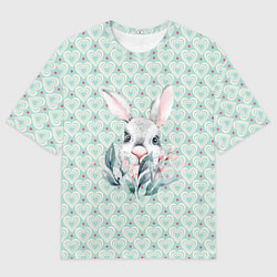 Футболка оверсайз мужская Кролик в цветах, цвет: 3D-принт