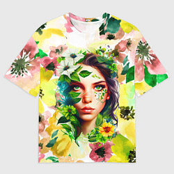 Футболка оверсайз мужская Девушка Весна - акварель, цвет: 3D-принт