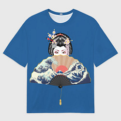 Футболка оверсайз мужская Японская гейша с большим веером, цвет: 3D-принт
