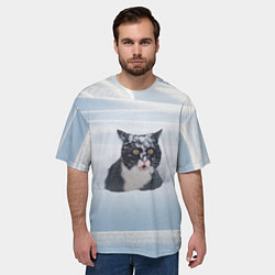 Футболка оверсайз мужская Кот встречает свой Новый Год, цвет: 3D-принт — фото 2
