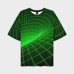 Мужская футболка оверсайз Зелёная неоновая чёрная дыра