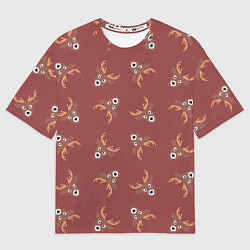 Мужская футболка оверсайз Эстетика: праздничные олени на бордовом фоне
