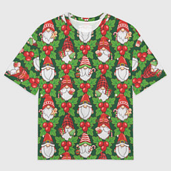 Мужская футболка оверсайз Новогодние гномы - паттерн
