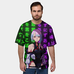 Футболка оверсайз мужская Люси и неоновые иероглифы, цвет: 3D-принт — фото 2