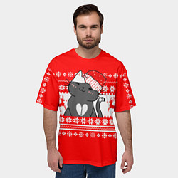 Футболка оверсайз мужская Котик новогодний - Свитер с оленями, цвет: 3D-принт — фото 2