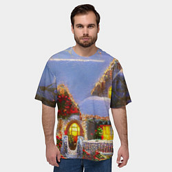 Футболка оверсайз мужская Украшенный новогодний коттедж и снежные сугробы, цвет: 3D-принт — фото 2