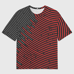 Футболка оверсайз мужская Красно-серые круги, цвет: 3D-принт