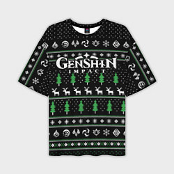 Футболка оверсайз мужская Новогодний свитер - Genshin impact, цвет: 3D-принт