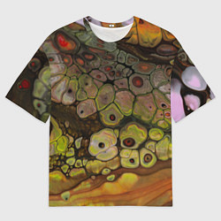 Футболка оверсайз мужская Оранжевые камни, вода и краски, цвет: 3D-принт