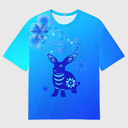 Футболка оверсайз мужская Синий кролик и снежинки, цвет: 3D-принт