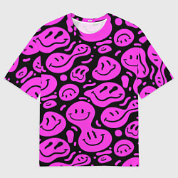 Мужская футболка оверсайз Кислотный розовый в смайликах