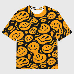 Мужская футболка оверсайз Растекающийся оранжевый смайл