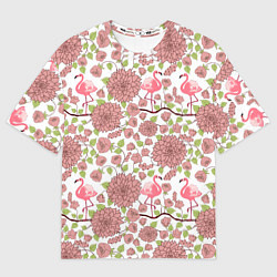 Мужская футболка оверсайз Фламинго и лотосы