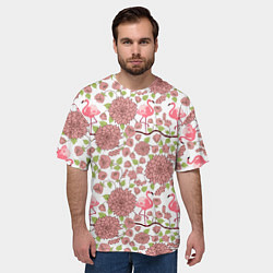 Футболка оверсайз мужская Фламинго и лотосы, цвет: 3D-принт — фото 2