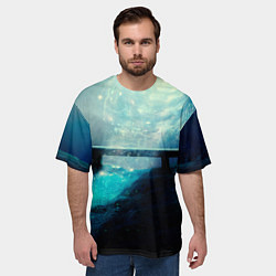 Футболка оверсайз мужская Космические звёзды, небо и скамья, цвет: 3D-принт — фото 2