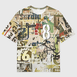 Футболка оверсайз мужская Восьмёрка на фоне рваных афиш, цвет: 3D-принт