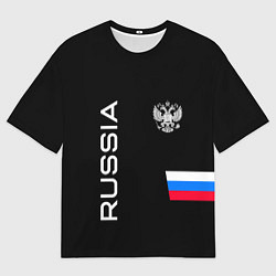 Мужская футболка оверсайз Россия и три линии на черном фоне