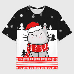 Футболка оверсайз мужская Новогодний свитер с котиком, цвет: 3D-принт