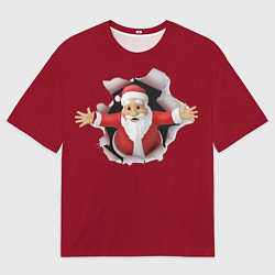 Мужская футболка оверсайз Дед Мороз вылезает из стены
