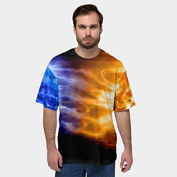 Футболка оверсайз мужская Борьба двух стихий - лёд и пламя, цвет: 3D-принт — фото 2