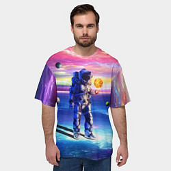 Футболка оверсайз мужская Космонавт среди планет в виртуальной вселенной, цвет: 3D-принт — фото 2