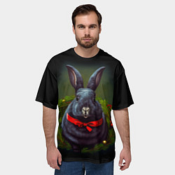 Футболка оверсайз мужская Черный водяной кролик с ленточкой, цвет: 3D-принт — фото 2