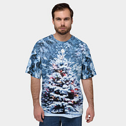 Футболка оверсайз мужская Новогодняя ёлка в лесу, цвет: 3D-принт — фото 2