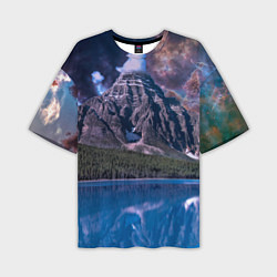 Мужская футболка оверсайз Горы и лес у озера