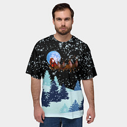 Футболка оверсайз мужская Санта на оленях в ночном небе, цвет: 3D-принт — фото 2