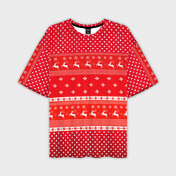 Мужская футболка оверсайз Праздничный красный свитер