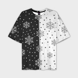 Мужская футболка оверсайз Рождественские снежинки на черно-белом фоне