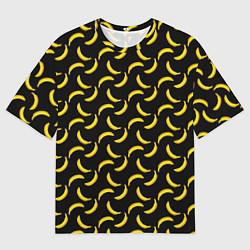 Мужская футболка оверсайз Бананы паттерн на чёрном фоне