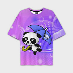 Футболка оверсайз мужская Панда с зонтиком бежит в гости, цвет: 3D-принт