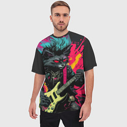 Футболка оверсайз мужская Rocker Cat on a dark background - C-Cats collectio, цвет: 3D-принт — фото 2