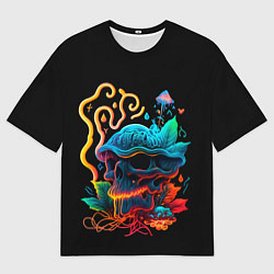 Футболка оверсайз мужская Neon mushroom-skull, цвет: 3D-принт