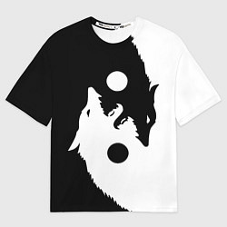 Футболка оверсайз мужская Инь-Ян волки, цвет: 3D-принт