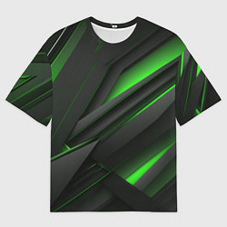 Мужская футболка оверсайз Черно-зеленые объемные полосы