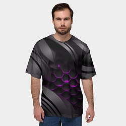 Футболка оверсайз мужская Черные объекты с фиолетовой сеткой, цвет: 3D-принт — фото 2