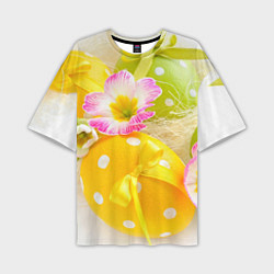 Мужская футболка оверсайз Пасхальные яйца и цветы