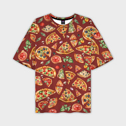 Мужская футболка оверсайз Кусочки пиццы ассорти - акварельный паттерн