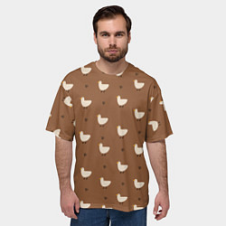 Футболка оверсайз мужская Гуси и травка - паттерн коричневый, цвет: 3D-принт — фото 2