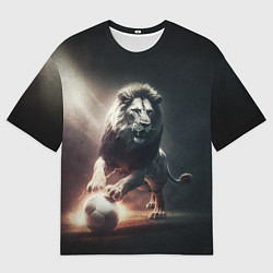 Футболка оверсайз мужская Лев с футбольным мячом, цвет: 3D-принт