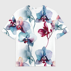 Футболка оверсайз мужская Голубая орхидея акварель - паттерн, цвет: 3D-принт