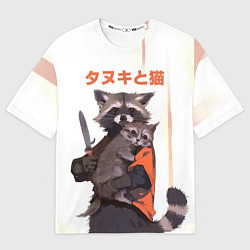 Футболка оверсайз мужская Аниме Енот и Кот, цвет: 3D-принт
